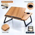 Mesa Para Notebook e Leitura Dobrável 5 Níveis Com Porta Copo MDF Carvalho - AGSN-662 - Imagem 5