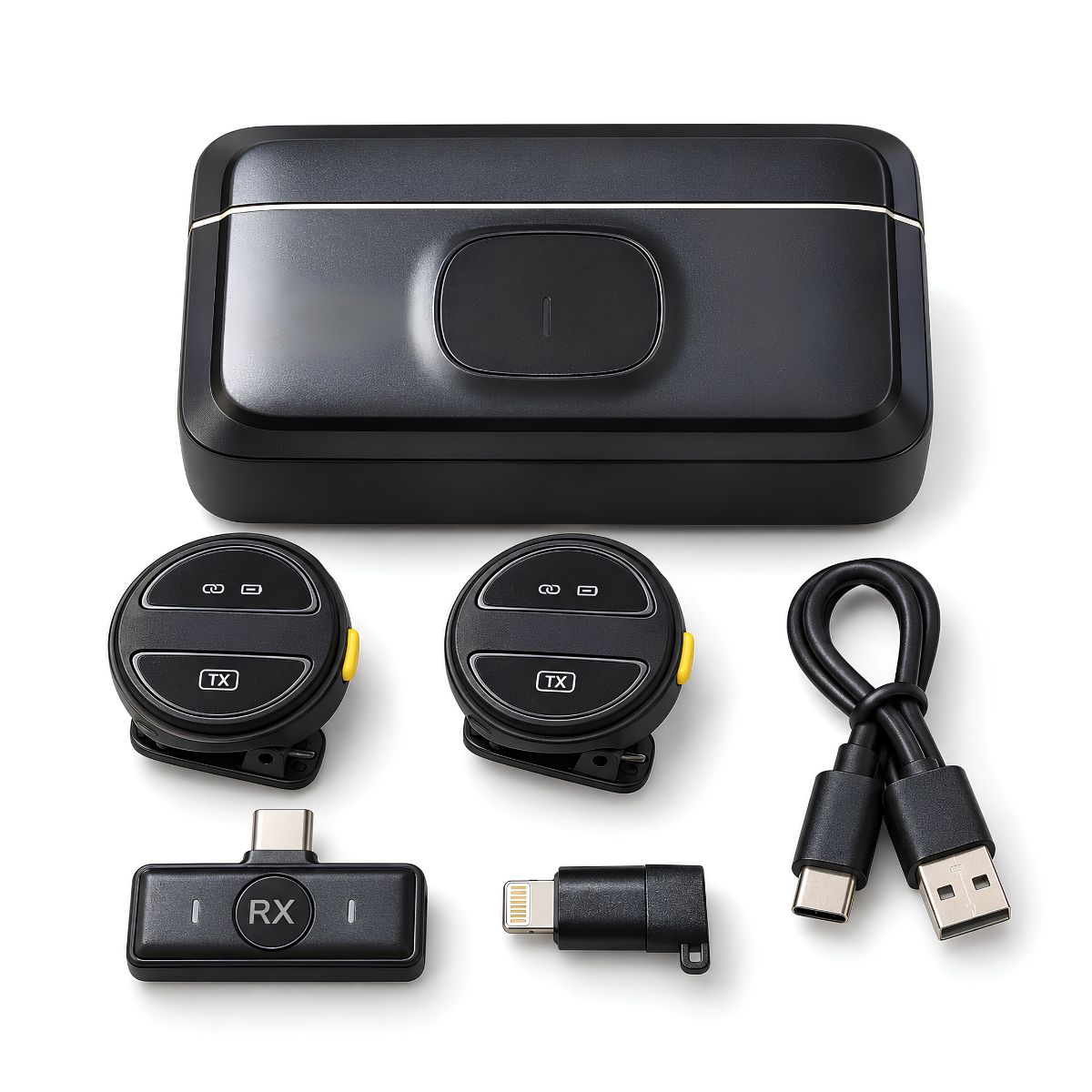 1ce5ad5553200fc1f377bc661c0cd90a.jpg Mini Microfone Lapela Sem Fio Duplo 2.4GHz Estojo USB-C - MM-Q8TC2 - Imagem 1