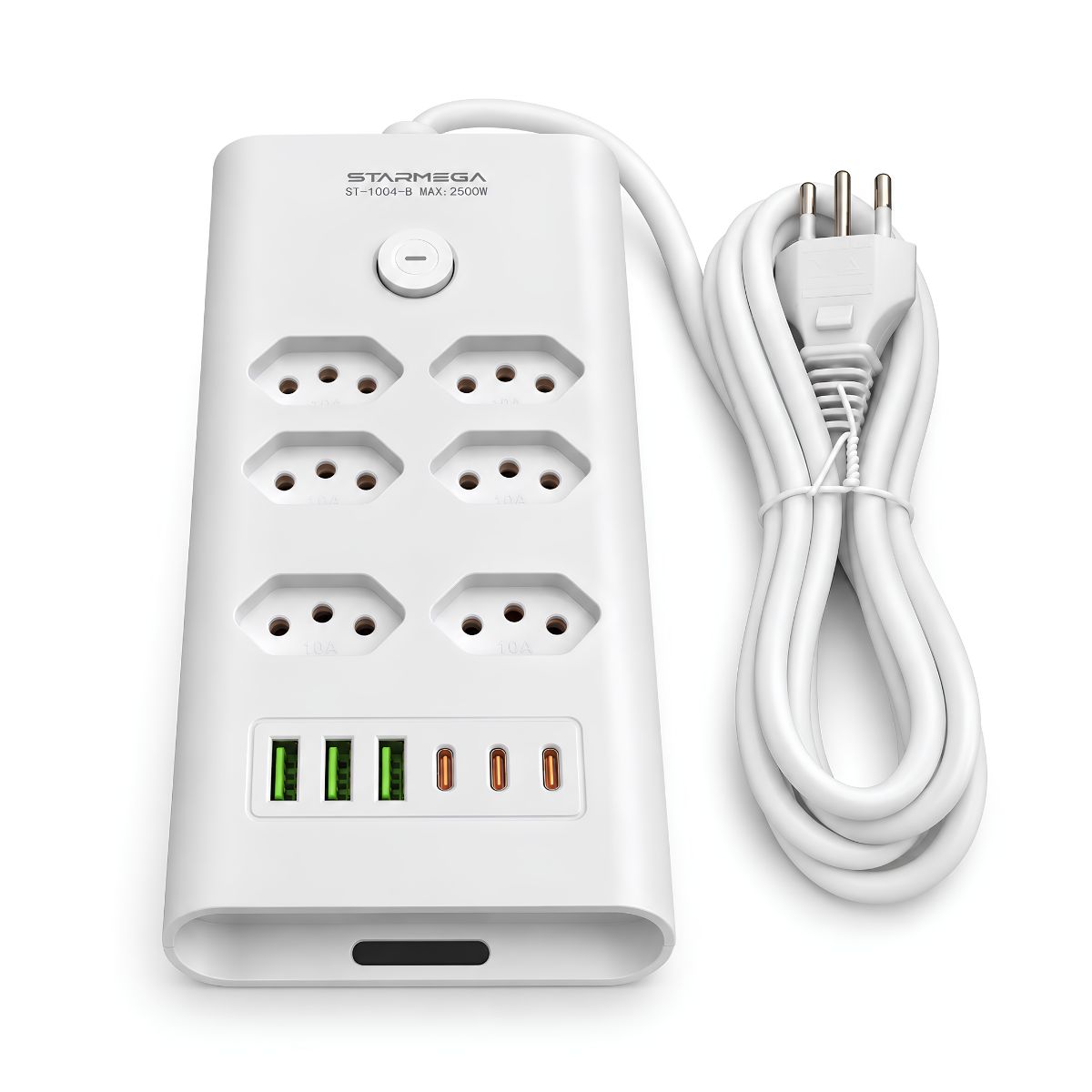 7e8b09a4c117925e77ab2bbf7610ab9a.jpg Filtro De Linha 6 Tomadas 3 USB-C e 3 USB-A Bivolt Branco - ST-1004-B - Imagem 1