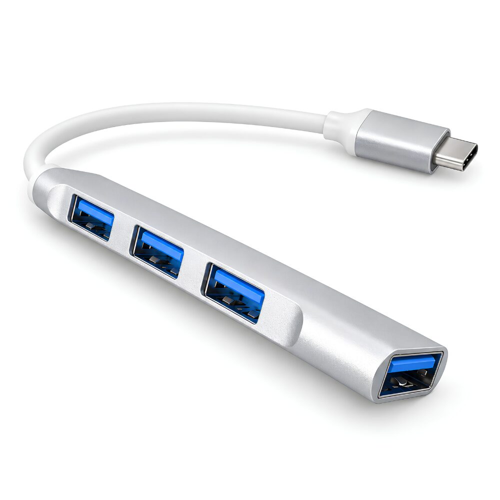 aa50ceb69eed49fe9611302334f36600.jpg HUB Adaptador USB-C 4 Portas 1 USB 3.0 e 3 USB 2.0 - MM-USB4-C - Imagem 1