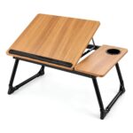 Mesa Para Notebook e Leitura Dobrável 5 Níveis Com Porta Copo MDF Carvalho - AGSN-662