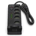 Filtro De Linha 5 Tomadas 2 USB-C e 3 USB-A Carregamento Wireless PD Preto - ST-1013-A